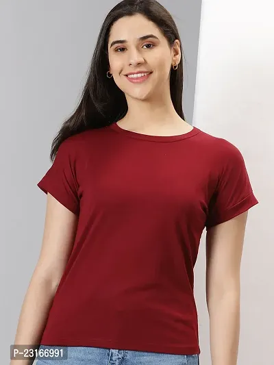Elegant Red Cotton Blend Solid T-Shirts For Women-thumb0