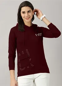 Elegant Maroon Cotton Blend Typography Tshirt For Women-thumb2