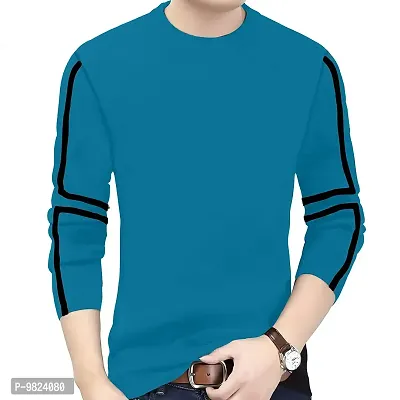 AUSK Men's Full Sleeves Regular Fit T-Shirt (Color-Aqua Blue_ Size-Large)