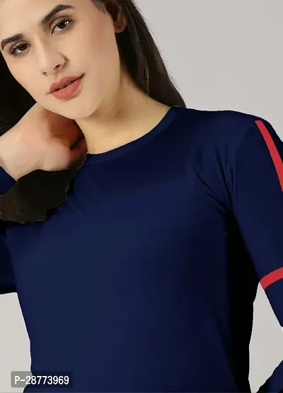 Elegant Navy Blue Cotton Blend Colourblocked Tshirt For Women-thumb4