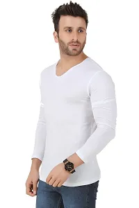 GESPO Latest Stylish Men's White Solids Regular Fit Cotton Round Neck Long Sleeves T Shirt-thumb1