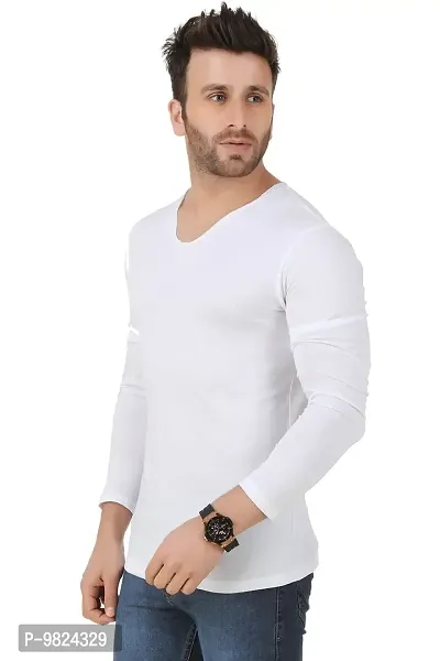 GESPO Latest Stylish Men's White Solids Regular Fit Cotton Round Neck Long Sleeves T Shirt-thumb2