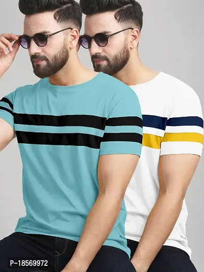 Elegant Cotton Blend Colourblocked Round Neck Tees For Men- Pack Of 2