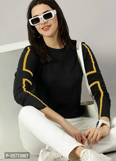 Elegant Black Cotton Blend Colourblocked Tshirt For Women