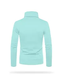 Stylish Cotton Blend Blue Solid High Neck Tees Long Sleeves For Men-thumb2