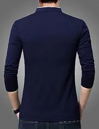 AUSK Men's Cotton Henley Neck Full Sleeve Solid Regular Fit T-Shirt (Small; Navy)-thumb1