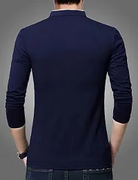 Stylish Cotton Blue Solid Round Neck Tees Long Sleeves For Men-thumb1