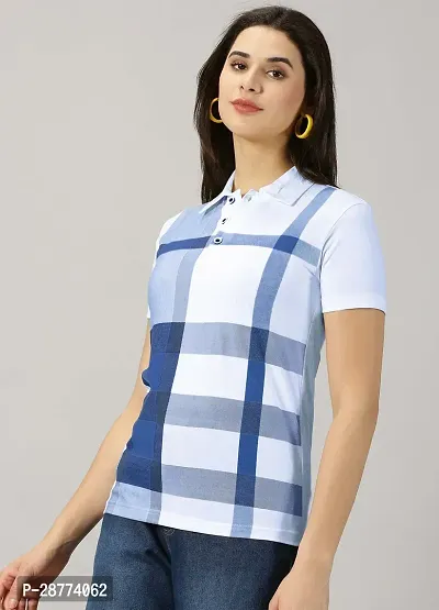 Elegant White Cotton Blend Checked Tshirt For Women-thumb2