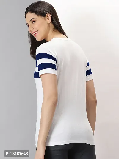 Elegant White Cotton Blend Striped T-Shirts For Women-thumb2