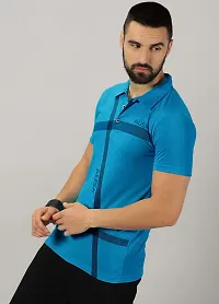 Stylish Sea Blue Cotton Blend Printed Polos For Men-thumb3