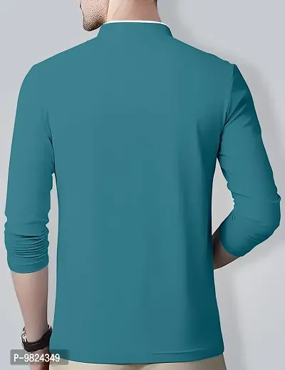 AUSK Mens Henley Neck Full Sleeves Regular Fit Cotton T-Shirts (Color-Aqual Blue_Size-S)-thumb2