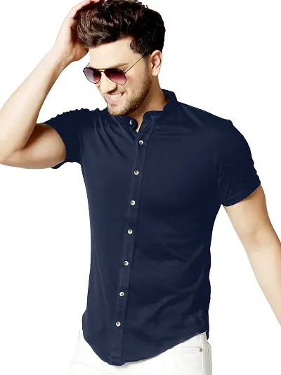 GESPO Mens Solid Multicolor Mandarin Collar Half Sleeve Casual Shirt