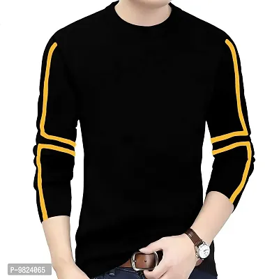 AUSK Men's Full Sleeves Regular Fit T-Shirt (Color-Black & Yellow_ Size-Large)