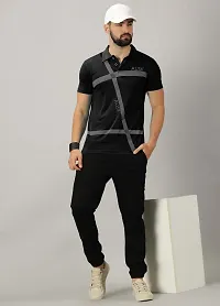 Stylish Black Cotton Blend Printed Polos For Men-thumb4