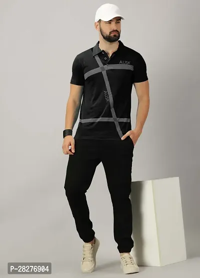 Stylish Black Cotton Blend Printed Polos For Men-thumb5