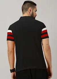 Stylish Black Cotton Blend Striped Polos For Men-thumb1