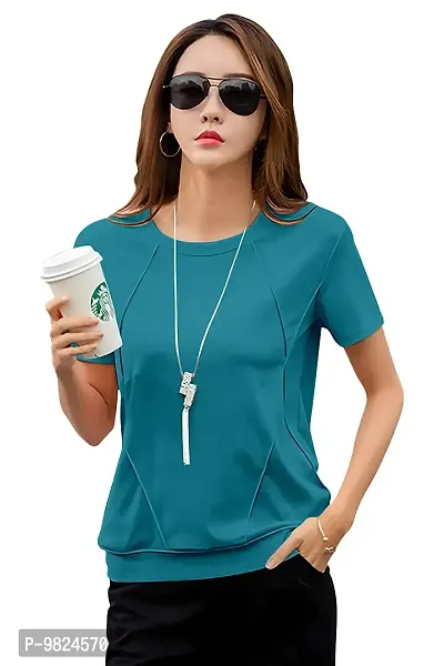 GESPO Women's Round Neck T-Shirts(Teal-X-Small)