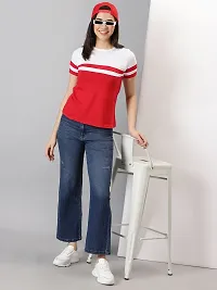 Elegant Red Cotton Blend Striped T-Shirts For Women-thumb4