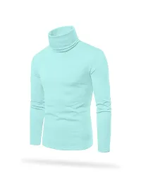 Stylish Cotton Blend Blue Solid High Neck Tees Long Sleeves For Men-thumb3