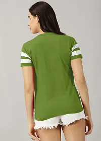 Elegant Green Cotton Blend Colourblocked Tshirt For Women-thumb2