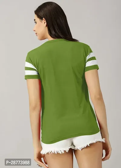 Elegant Green Cotton Blend Colourblocked Tshirt For Women-thumb3