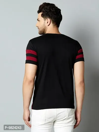 Stylish Cotton Black Colourblocked Round Neck Tees Short Sleeves For Men-thumb2