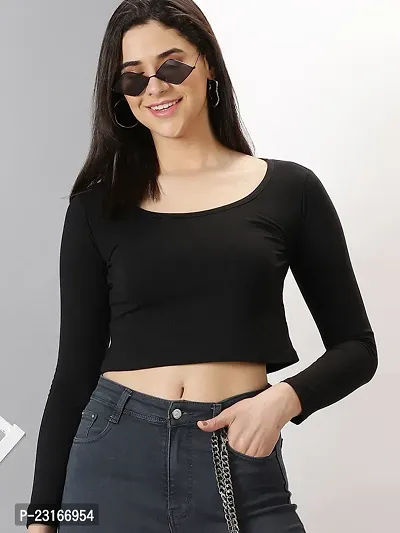 Elegant Black Cotton Blend Solid Tops For Women-thumb0