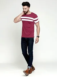 AUSK Men's Cotton Half Sleeve Round Neck Striped Tshirt (Large, Maroon1)-thumb2