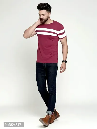 AUSK Men's Cotton Half Sleeve Round Neck Striped Tshirt (Large, Maroon1)-thumb3