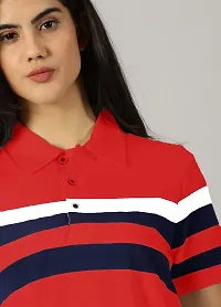 Elegant Red Cotton Blend Colourblocked Tshirt For Women-thumb1