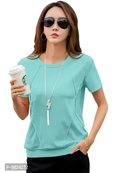 GESPO Women's Cotton Round Neck Half Sleeve Solid Regular Fit T-Shirt (GES2156-Multicolor_M_Sky Blue_Medium)