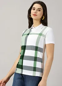 Elegant White Cotton Blend Checked Tshirt For Women-thumb1