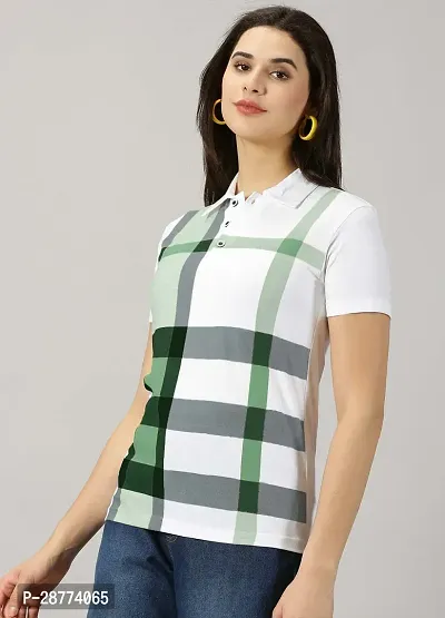 Elegant White Cotton Blend Checked Tshirt For Women-thumb2