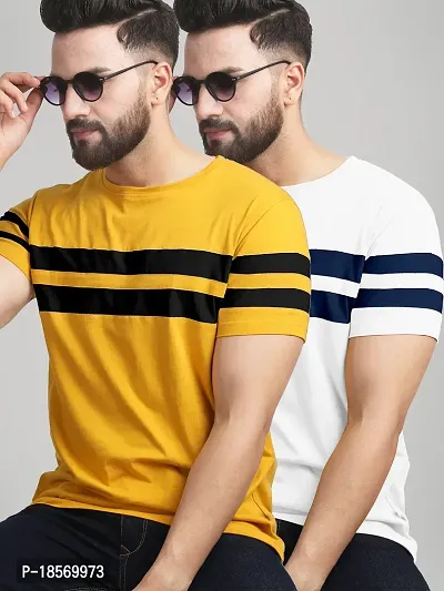 Elegant Cotton Blend Colourblocked Round Neck Tees For Men- Pack Of 2-thumb0