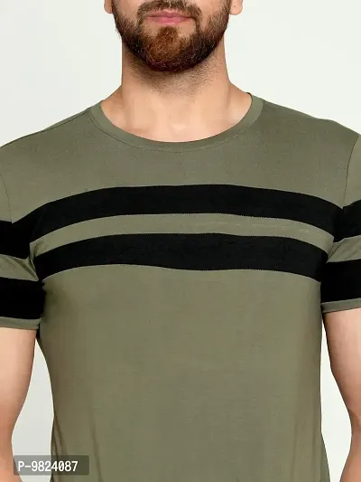 AUSK Men's Cotton Half Sleeve Round Neck Striped Tshirt (Light Green-Black, Medium)-thumb3