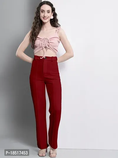 Elegant Maroon Polyester Blend Solid Trousers For Women-thumb5