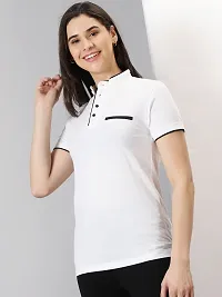 Elegant White Cotton Blend Solid T-Shirts For Women-thumb3