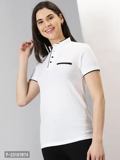 Elegant White Cotton Blend Solid T-Shirts For Women-thumb4