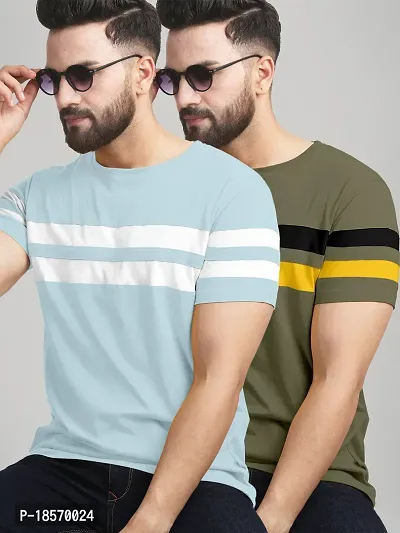 Elegant Cotton Blend Colourblocked Round Neck Tees For Men- Pack Of 2-thumb0