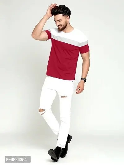 AUSK Round Neck Half Sleeves Regular Fit T-Shirt for Mens (Red&White-Large)-thumb3