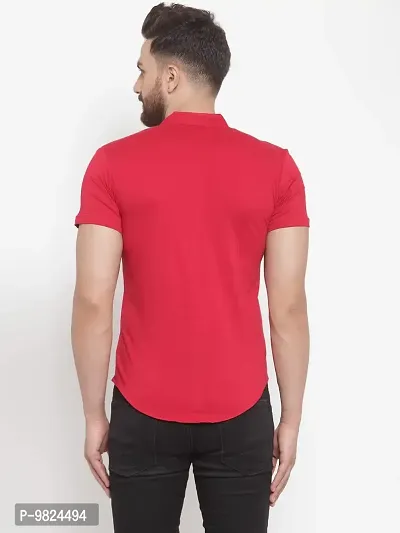 GESPO Men's Shirts Half Sleeves Mandarin Collar(Red-Small)-thumb3