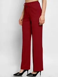 Elegant Maroon Polyester Blend Solid Trousers For Women-thumb2