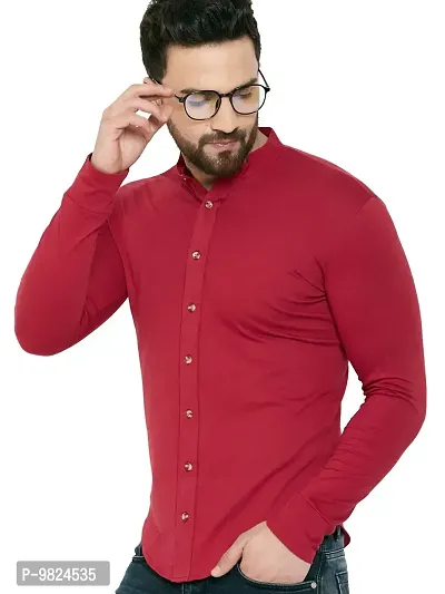 GESPO Men's Full Sleeves Shirts(Red-Small)