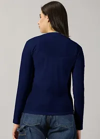 Elegant Navy Blue Cotton Blend Colourblocked Tshirt For Women-thumb2