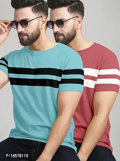 Elegant Cotton Blend Colourblocked Round Neck Tees For Men- Pack Of 2-thumb0