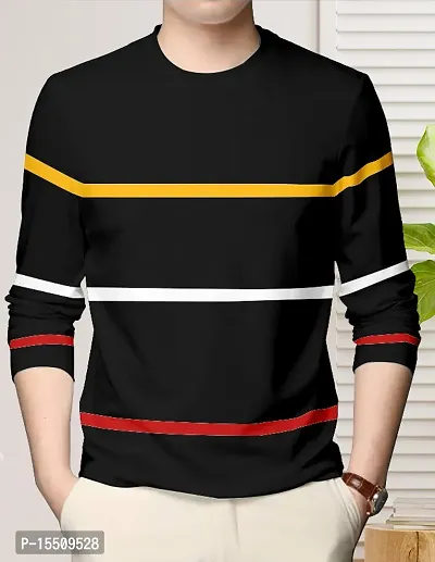 Stylish Cotton Blend Black Colourblocked Round Neck Tees Long Sleeves For Men