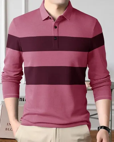 Cotton Blend Colourblocked Polo Tees for Men