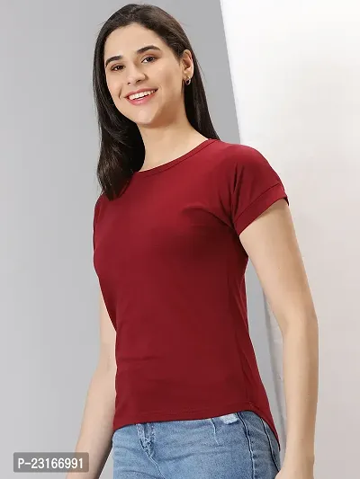 Elegant Red Cotton Blend Solid T-Shirts For Women-thumb4