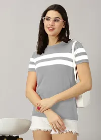 Elegant Grey Cotton Blend Colourblocked Tshirt For Women-thumb3