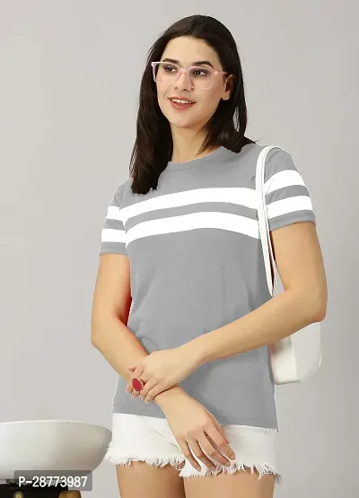 Elegant Grey Cotton Blend Colourblocked Tshirt For Women-thumb4